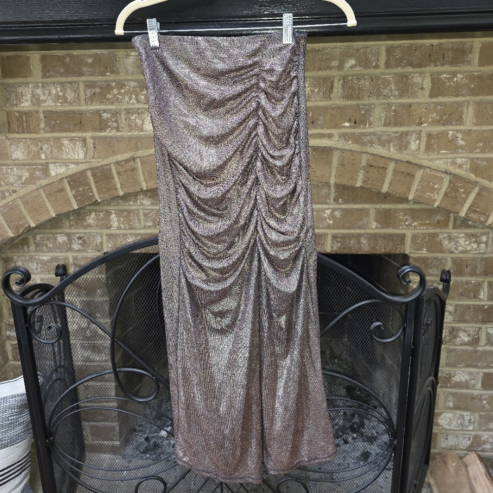 ZARA Metallic Ruched Strapless Dress- Shimmery Rose Taupe
